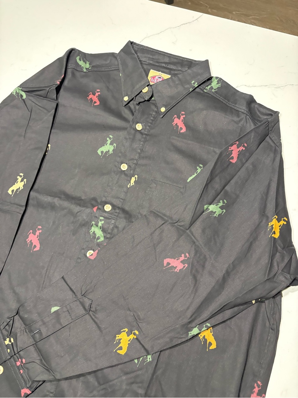 Barn Fly Casual Button-Down Shirt Gray with Multicolor Polo Size L
